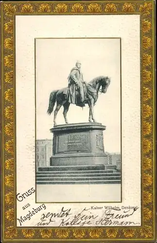 Ak Magdeburg an der Elbe, Kaiser Wilhelm Denkmal, Reiterstatue