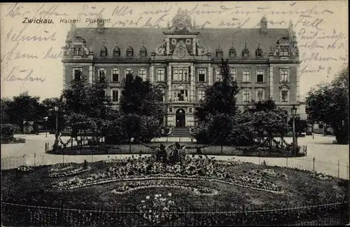 Ak Zwickau in Sachsen, Kaiserliches Postamt mit Vorplatz