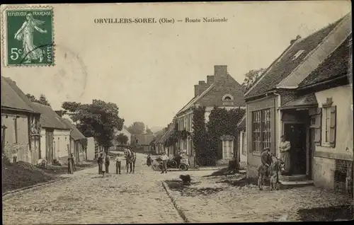 Ak Orvillers Sorel Oise, Route Nationale