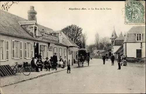 Ak Pont Noyelles Somme, La Rue de la Gare, Hotel