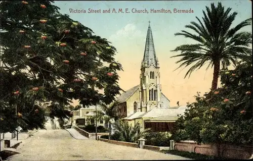 Ak Hamilton Bermuda, general view of the Victoria Street and A.M.E. Church