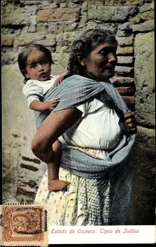 Ak Oaxaca Mexiko, Tipos de Indios, Mutter mit Kleinkind in Trage