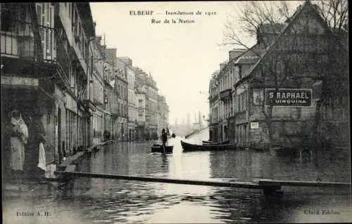 Ak Elbeuf Seine Maritime, Inondations de 1910, Rue de la Nation