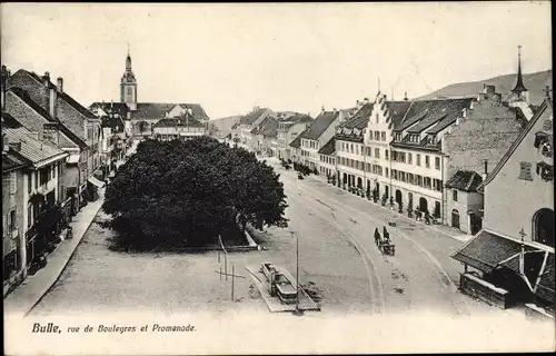 Ak Bulle Kanton Freiburg, Rue de Bouleyres et Promenade