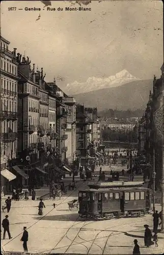 Ak Genève Genf Schweiz, Rue du Mont Blanc, Straßenbahn