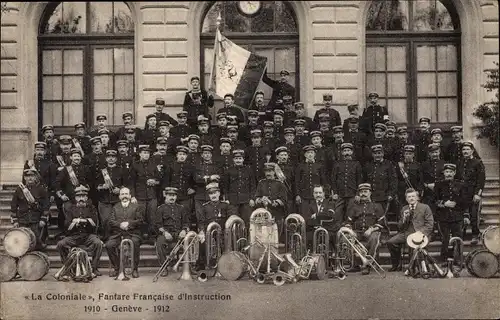 Ak Genève Genf Schweiz, La Coloniale, Fanfare Francaise d'Instruction 1912