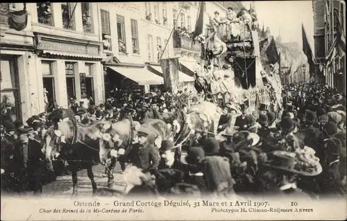 Ak Oostende Ostende Westflandern, Grand Cortege Deguise, 31 Mars et 1 Avril 1907, Mi Careme de Paris