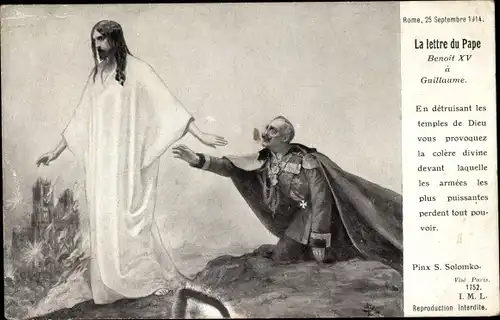 Künstler Ak Solomko, La lettre du Pape Benoit XV a Guillaume, Kaiser Wilhelm II, Jesus, Karikatur