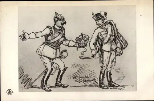 Künstler Ak Il est propre tou travail, Kaiser Wilhelm II., Karikatur I. WK