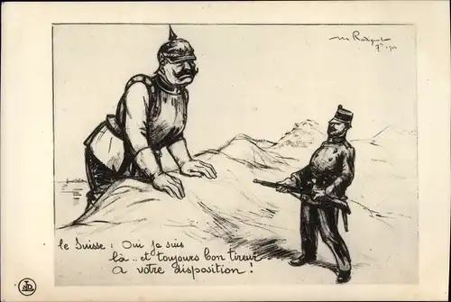 Künstler Ak Le Suisse, et toujours bin tireur a votre disposition, Kaiser Wilhelm II., Karikatur