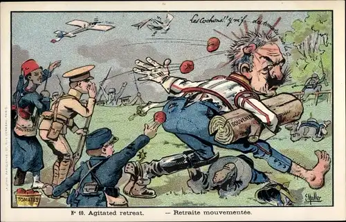 Künstler Ak Muller, E., Retraite mouvementée, Kaiser Wilhelm II., Karikatur