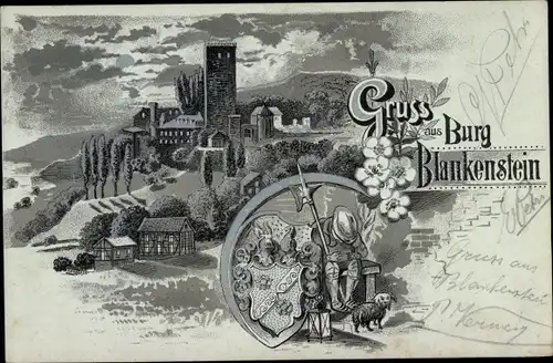 Mondschein Litho Blankenstein an der Ruhr Hattingen, Burg Blankenstein