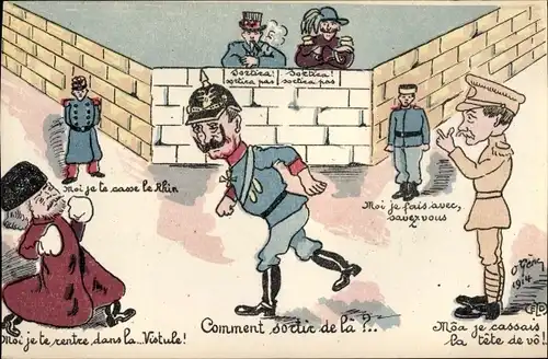 Ak Comment sortir de la...? Kaiser Wilhelm II. zwischen Alliierten, 1914