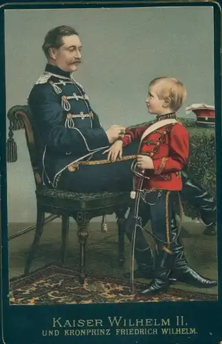 Foto Kaiser Wilhelm II. und Kronprinz Friedrich Wilhelm, Husarenuniformen, coloriert