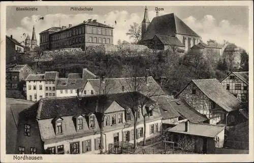 Ak Nordhausen am Harz, Mittelschule, Dom, Blasiikirche