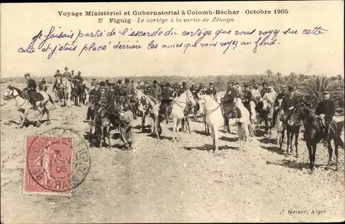 Ak Figuig Oudaghir Algerien, Le Cortege a la sortie de Zenaga, 1905