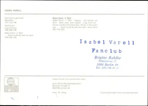 Ak Sängerin Isabel Varell, Portrait, Autogramm, Ariola Schallplatten