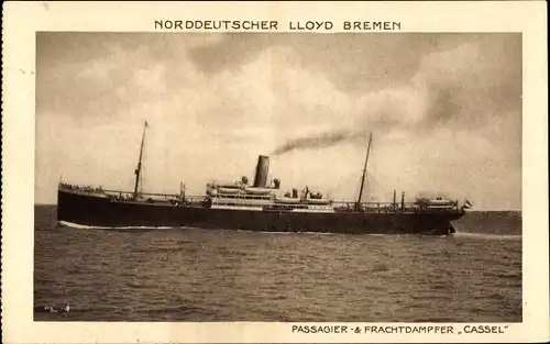 Ak Norddeutscher Lloyd Bremen, Passagier und Frachtdampfer Cassel
