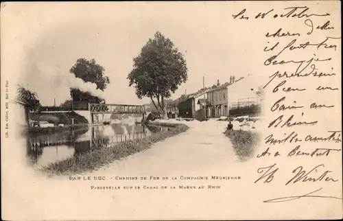 Ak Bar Le Duc Meuse, Chemin de fer, Passerelle sur le Canal de la Meuse au Rhin