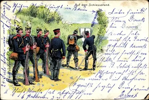 Litho Deutsche Soldaten in Uniformen auf dem Schießstand