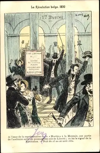 Ak La Revolution belge 1830, La Representation de la Muette a la Monnaie
