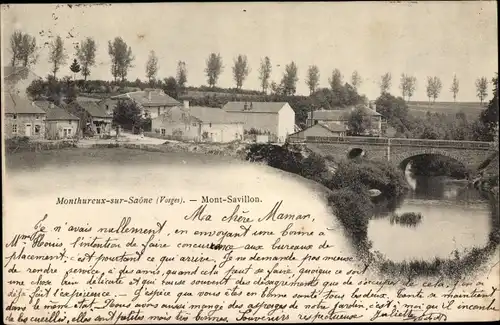 Ak Monthureux sur Saone Lothringen Vosges, Brücke, Mont-Savillon