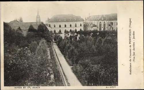 Ak Portieux Vosges, Ambulance du Couvent, Krankenhaus Außenansicht, Garten