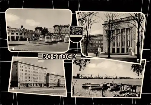 Ak Rostock, Bahnhof, Straßenbahnen, Universitätsklinik, Neptun Werft, Ulrich-von-Hutten-Straße