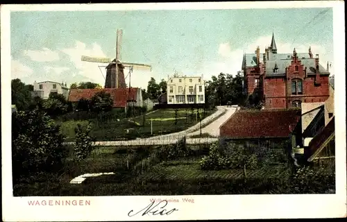 Ak Wageningen Gelderland Niederlande, Wilhelmina Weg, Windmühle