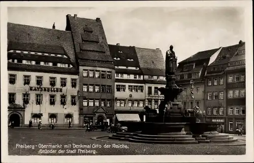 Ak Freiberg in Sachsen, Obermarkt, Denkmal Otto der Reiche (Gründer der Stadt), Ratskeller