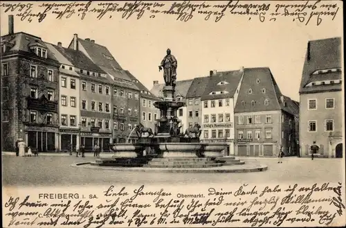 Ak Freiberg in Sachsen, Obermarkt, Denkmal Otto der Reiche (Gründer der Stadt)