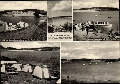 Ak Pöhl Vogtland, Erholungsheim Talsperre Pöhl, Camping, Bootsanlegestelle mit MS Triebtal
