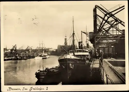 Ak Hansestadt Bremen, Im Freihafen I, Schiffe