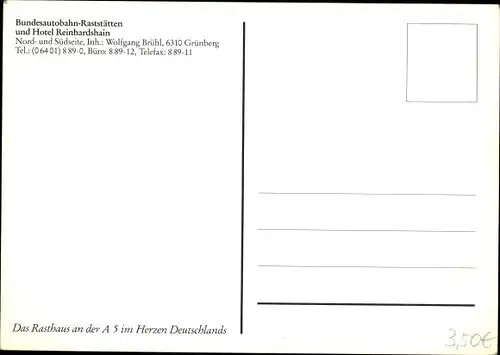 Ak Reinhardshain Grünberg in Hessen, Autobahn Rasthaus und Hotel Reinhardshain