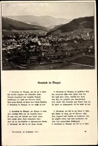Ak Gernsbach im Murgtal Schwarzwald, Gesamtansicht, Gedicht