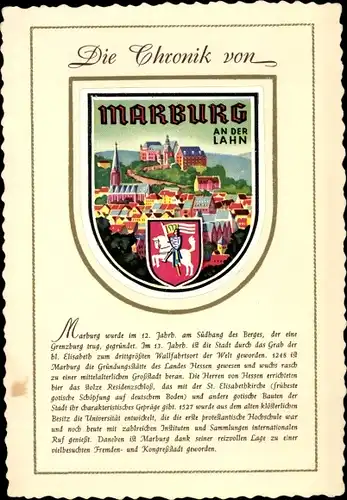 Wappen Ak Marburg an der Lahn, Chronik, Teilansicht