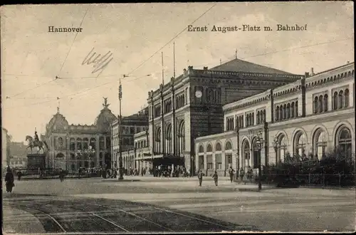 Ak Hannover in Niedersachsen, Ernst August Platz mit Bahnhof