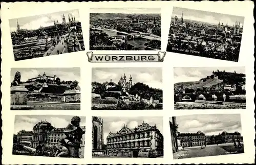 Ak Würzburg am Main Unterfranken, Blick auf die Türme, Gesamtansicht, Festung, Residenz