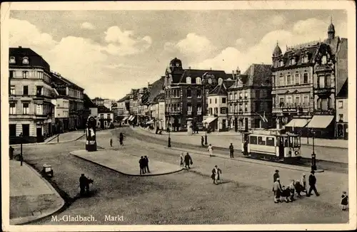 Ak Mönchengladbach am Niederrhein, Markt, Straßenbahn