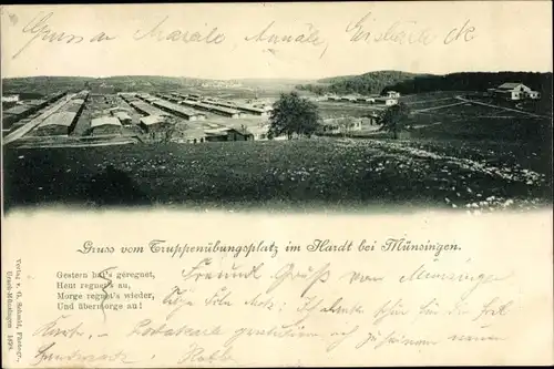 Ak Münsingen in Württemberg, Truppenübungsplatz im Hardt, Barackenlager