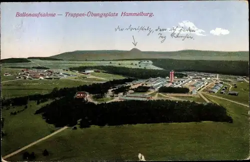 Ak Hammelburg in Unterfranken Bayern, Ballonaufnahme, Truppenübungsplatz