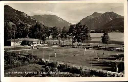 Ak Schliersee in Oberbayern, Kuranlagen mit Tennisplatz u. Lesehalle