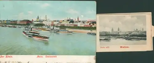 Leporello Ak Mainz am Rhein, Rhein mit Schiffen, Panorama
