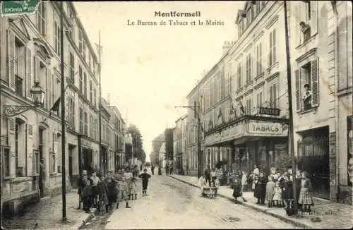 Ak Montfermeil Seine Saint Denis, Le Bureau de Tabacs, la Mairie, Anwohner