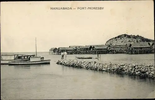 Ak Hanuabada Papua Neuguinea, Port Moresby, Küstenpartie, Boote, Pfahlbauten über dem Wasser