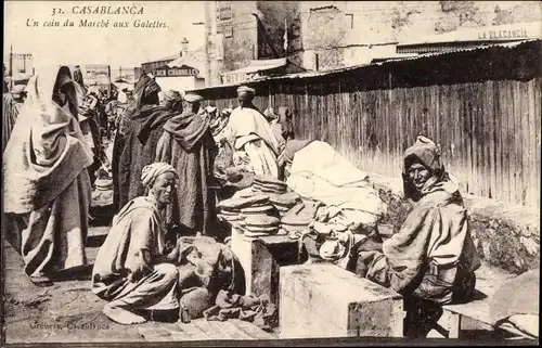 Ak Casablanca Marokko, Un coin du Marché aux Galettes, Markt, Händler
