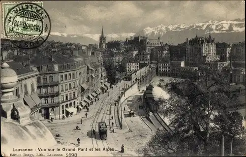 Ak Lausanne Kanton Waadt, Le Grand Pont et les Alpes, Bahnhof und Buffet Brünig Hasliberg