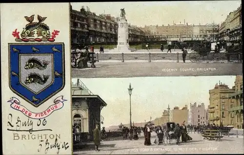 Wappen Ak Brighton East Sussex England, Regency Square, Kings Road, Pier, Promenade