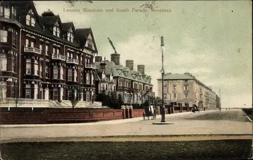 Ak Southsea Portsmouth South East England, Lennox Mansions and South Parade