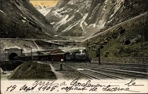 Ak Göschenen Kanton Uri, Gotthardbahn, Großer Tunnel, Eisenbahn